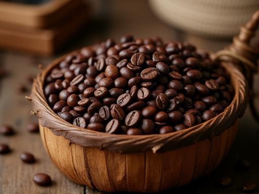 Korb gefüllt mit Kaffeebohnen und Zubehör