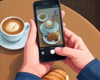 Person fotografiert Kaffee und Gebäck